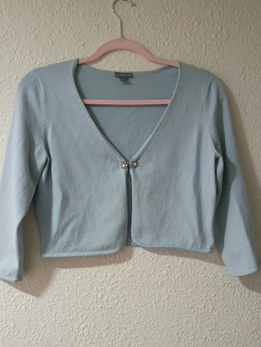 Ann Taylor Light Blue Cropped V-Neck Cardigan with Jeweled Buttons